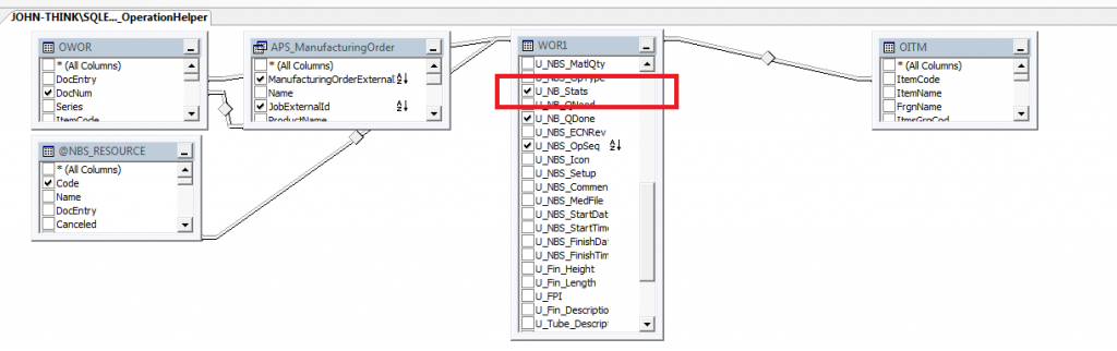 Galaxy APS - SQL Database Diagram showing table linkage