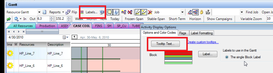Galaxy APS - Gantt view - Labels - Tool-Tip Text