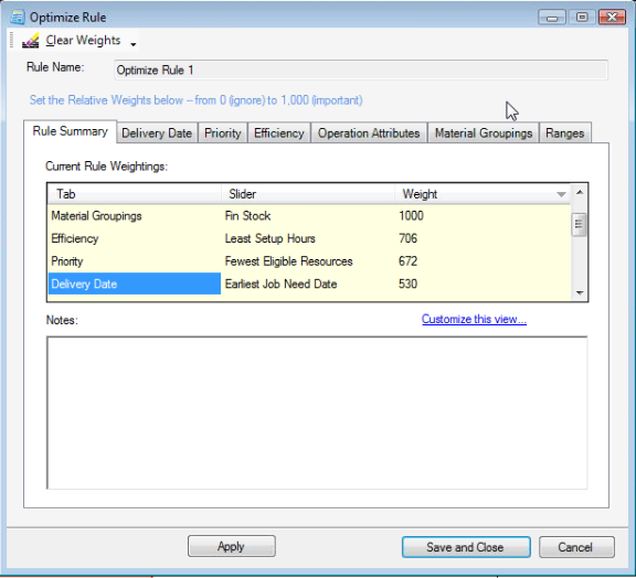 Optimize Rules and relative weights