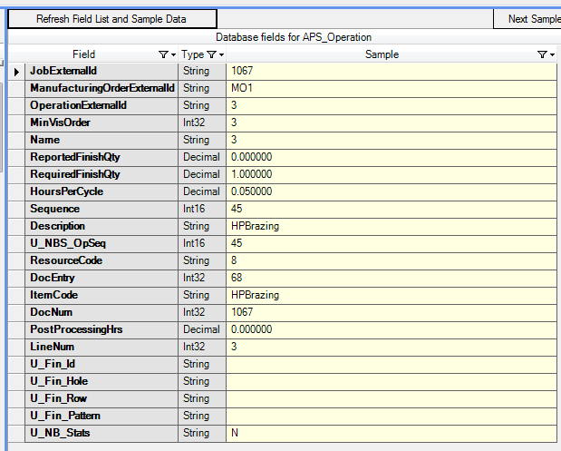 Refresh Field List And Sample Data Button