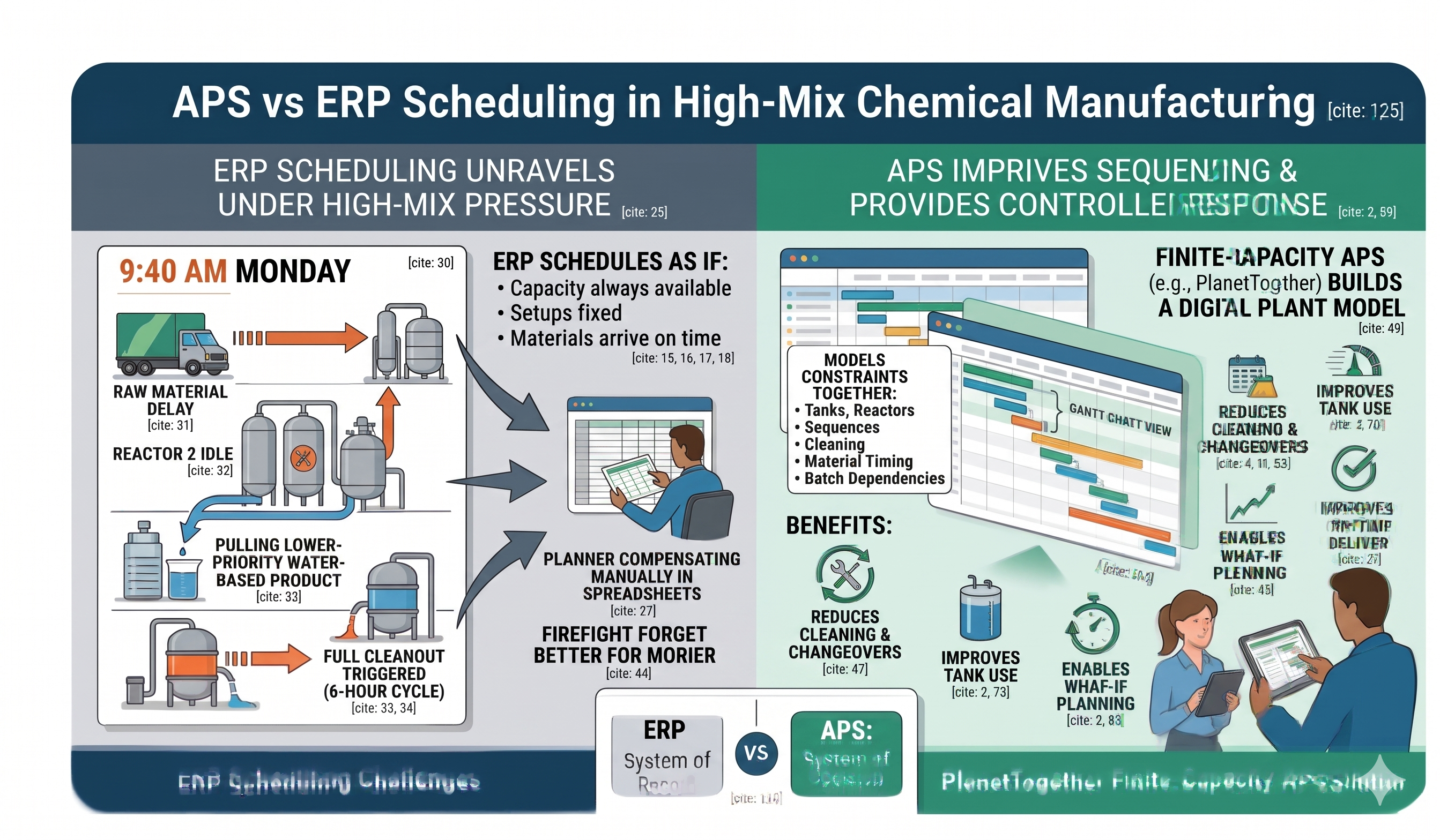 APS vs ERP Scheduling for High-Mix Chemical Manufacturing