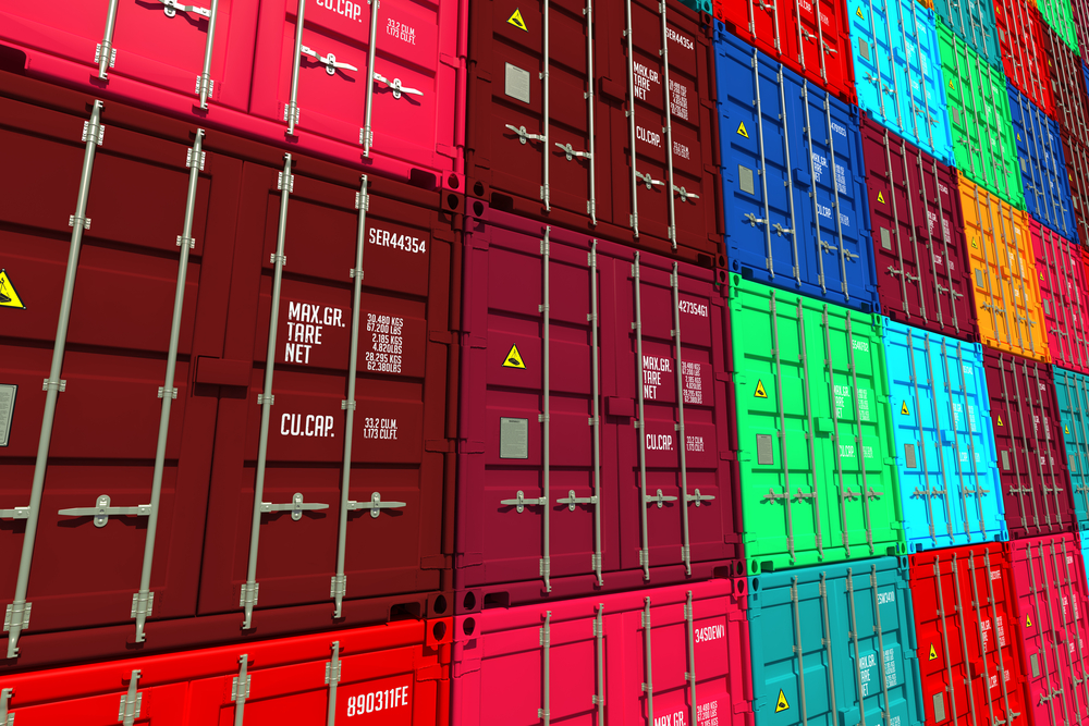 Stacked Colorful Cargo Containers. Industrial and Transportation Background.-1