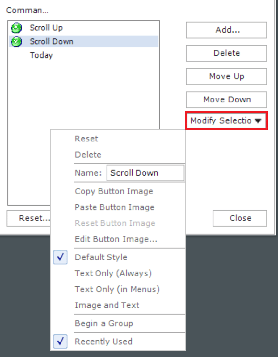 Customizing the Toolbars