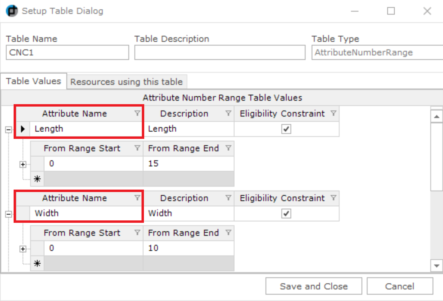 Attribute Number Range Tables as Eligibility Constraints